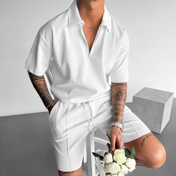 Summer mens zipper polo casual short sleeved dress mens clothing 250102