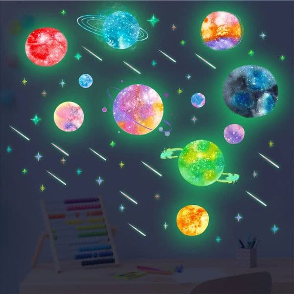 Self adhesive luminous color universe decoration rens room cartoon creative fluorescent wall stickers 250102BJ