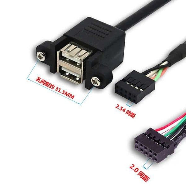 9-Pin Hole To USB 2.0 Cable With Ear Fixed Extension Cable DuPont 9PIN To Dual Port USB Female Expansion Screw Holes Baffle LineXJ250103