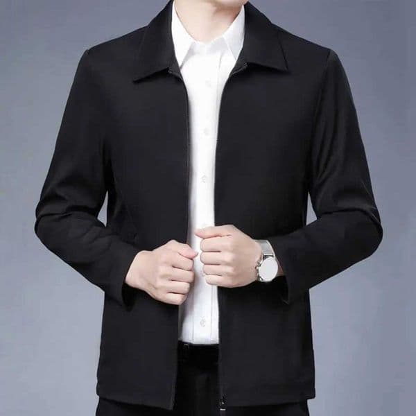 Zipper pocket mens jacket elegant middle-aged and elderly mens lapel jacket fashionable zipper closure straight fit soft formal W250103