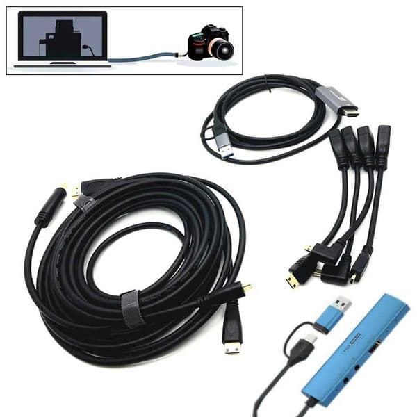 2in1 USB Type-C to Micro / Mini -compatible Video Capture Card Live Streaming Cable for Fuji Camera PC 4KXJ250103
