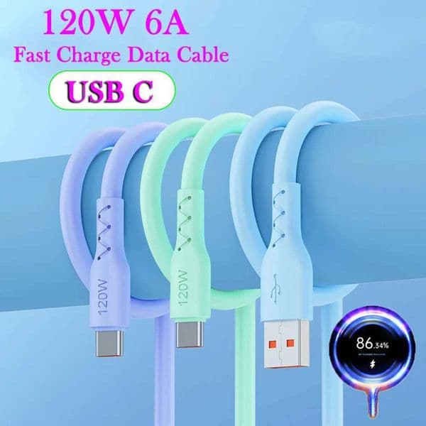 120W 6A USB Type C er Fast Charging Cable Soft Silicone For Redmi Android Phone Charger Usb C Data CordXJ250103