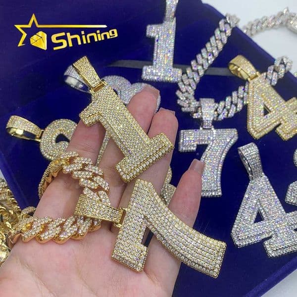 Hip Hop Jewelry Sier Number Gold Plated Rapper Fashion Iced Out Moissanite Dia Pendants