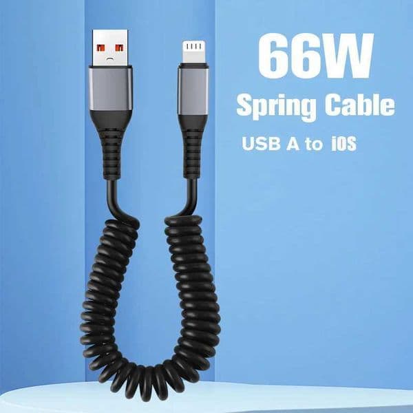 66W Spring Stretch Fast Charging Cable USB A to Lighting For 14 13 12 11 Pro Max X XS 8 7 iPad 9 Data Cable AccessoriesXJ250103
