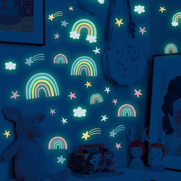 Rainbow clouds stars fluorescent wall stickers bedroom living room rens room decoration self-adhesive 250102