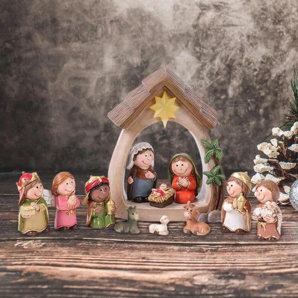 12 Christmas paintings with light resin depicting the birth of Jesus in a family used for Christmas countertops church shelves and churches 250102