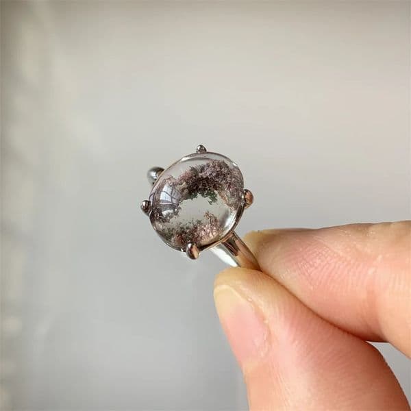 Natural quartz womens ring garden quartz treatment beads real crystal 925 silver jewelry magic natural landscape quartz 250102