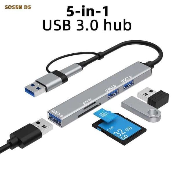 5 in 2 USB hub with splitter sd card readers equipped with USB 3.0/2.0 hub micro sd/TF and hub usb type c usb port hubXJ250103