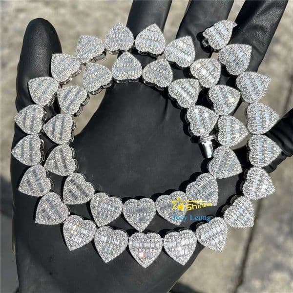 GRA Certificate Pass Diamond Tester Silver Necklace VVS Moissanite Diamond 13MM Baguette Heart Iced Out Cuban Link Chain Hip Hop