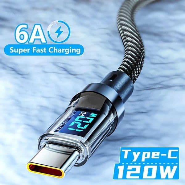 120W USB To Type C Cable Phone er Fast Charging Cable With LED Display Data Cord For Redmi Honor 1M 2MXJ250103
