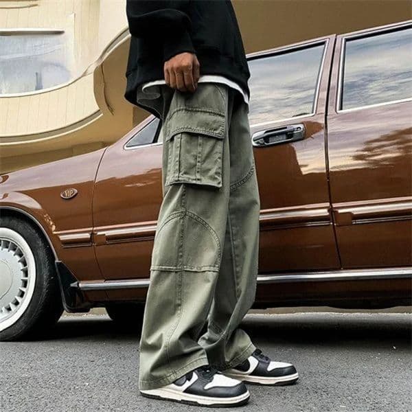 Trousers Man Multipockets Cargo Pants For Men Grey Multi Pocket Straight Stacked With Trend Cotton Baggy Clothing Loose 250102BJ
