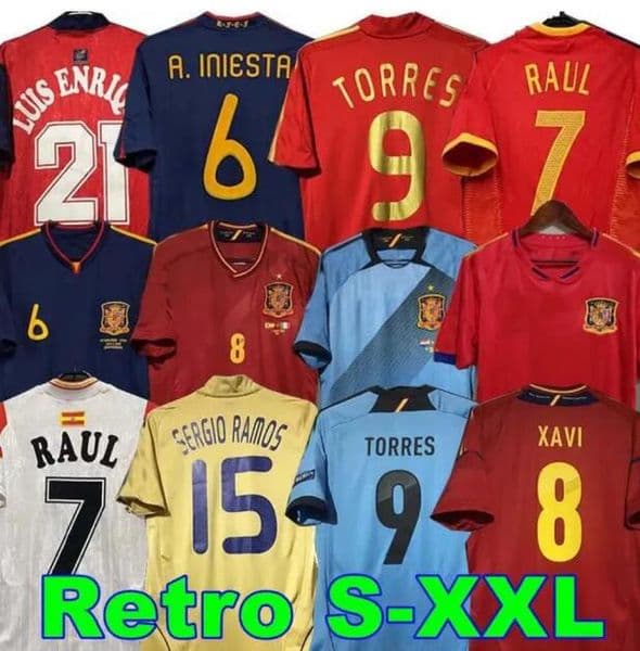 final 2010 1998 SpainS retro jersey 96 1994 RAUL XAVI Hierro LUIS ENSRIQUE ALONSO Iniesta PUYOL PIQUE David Villa TORRES 2008 2012 2002 Guerrero Guardiola RAMOS