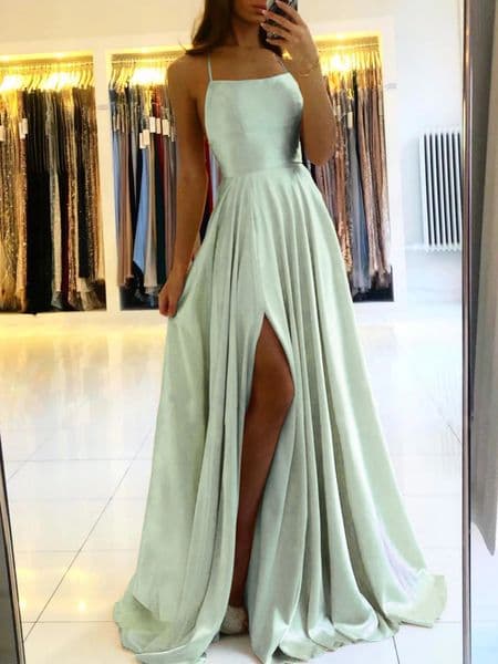 Womens Blue A-line Long Satin Evening Dress Womens Simple spaghetti Strap Sexy Sewing Wedding Ball Dress Vestidos 250103