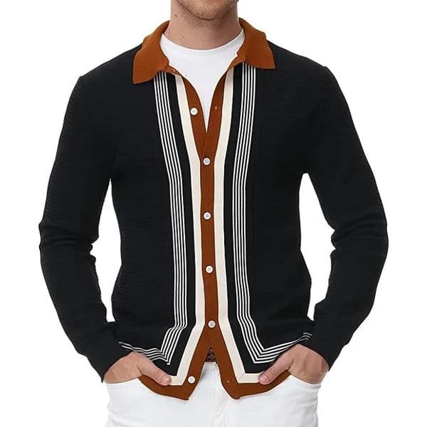 Mens knitted long sleeved polo shirt casual slim fit business polo shirt mens down button casual knitted autumn street clothing 250103