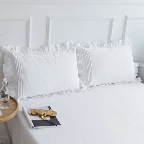 2Pcs Pillowcase White Pillow Cover 100% Cotton Lotus Leaf Pillow Case Twill 48X74Cm Pillowcases Ruffle Sleep Bedding Home Decor 250103
