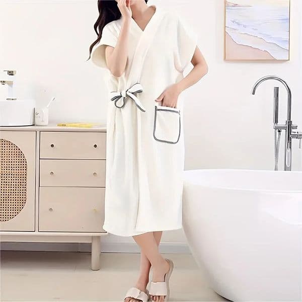1 Piece Womens Bathrobe with Pockets Absorbent Sleeveless Nightgown Soft Warm Furry Spa Bathrobe for Bathroom Bedroom Spa 250102BJ