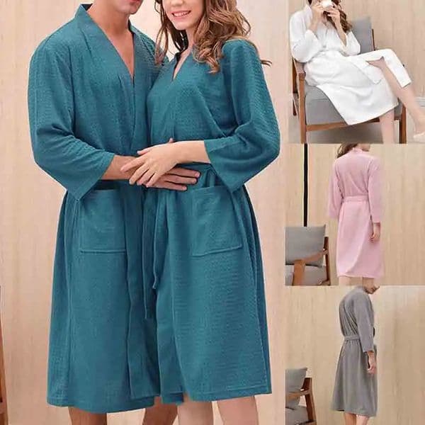 Autumn Adult Bathrobe Sashes V-Neck Robe Pajamas For Men And Women Couple Robes Pockets Long Sleeve Fashion Nightgown 250102BJ