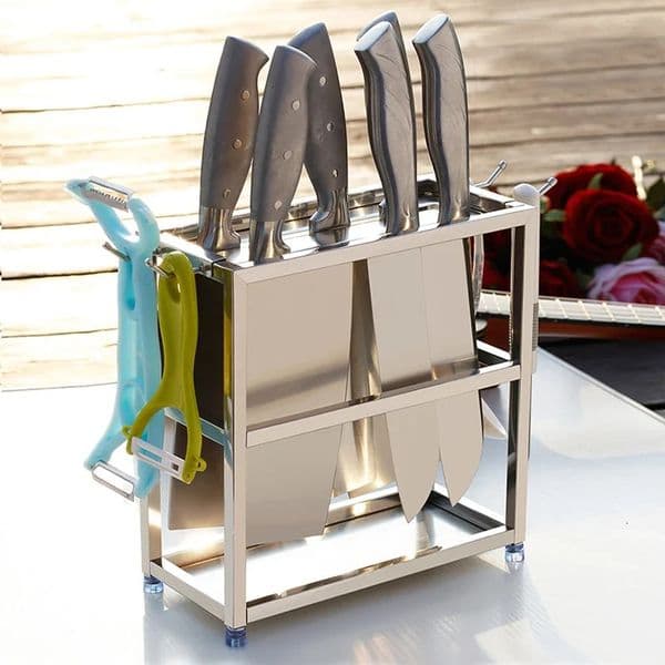 Stainless Steel Chef Knife Rack Large Durable Universal Knife Stand Metal Cleaver Santoku Nakiri Storage Knife Holder Organizer 250102BJ