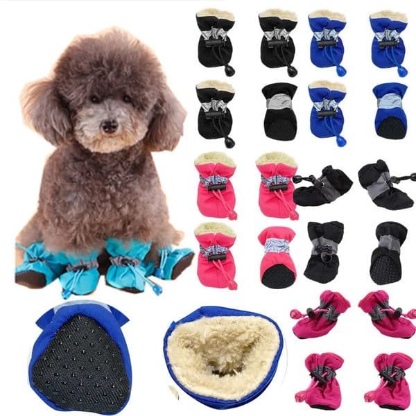 4pcs Antiskid Puppy Shoes Pet Protection Soft-soled Pet Dog Shoes Winter Waterproof Prewalkers Soft Supplies Pet Paw Care 250106