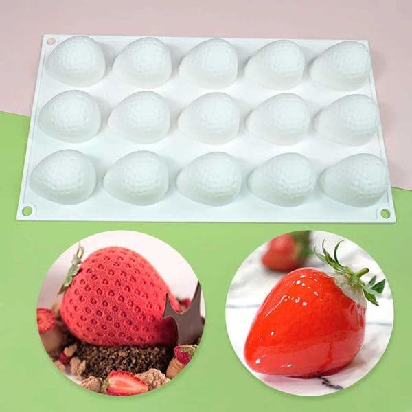 15 hole strawberry silicone mold for baking mice 3D fruit chocolate cake decoration mold kitchen accessory tool M250106