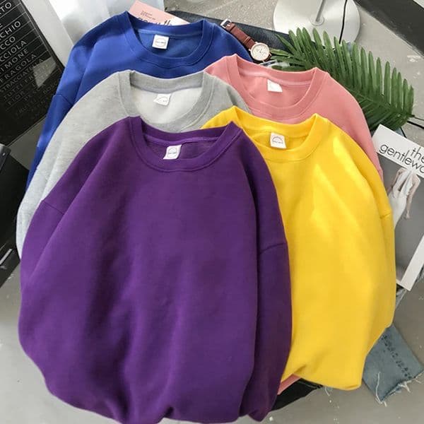 Woman Solid Color O-Neck Sweatshirt Casual Loose Fit Hoodie Harajuku Aesthetic Streetwear Velvet Pullover White Tops Korean Pop 250106