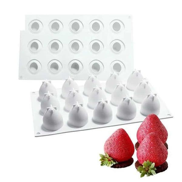 15 cavity 3D strawberry design mouse cake mold French dessert silicone mold chocolate jelly baking tool cake decoration tool M250106