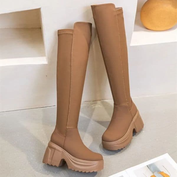AIYUQI Women's Rider Boots Ladies Over-the-Knee Boots Heel Height Platform Stretch Skinny Boots Women