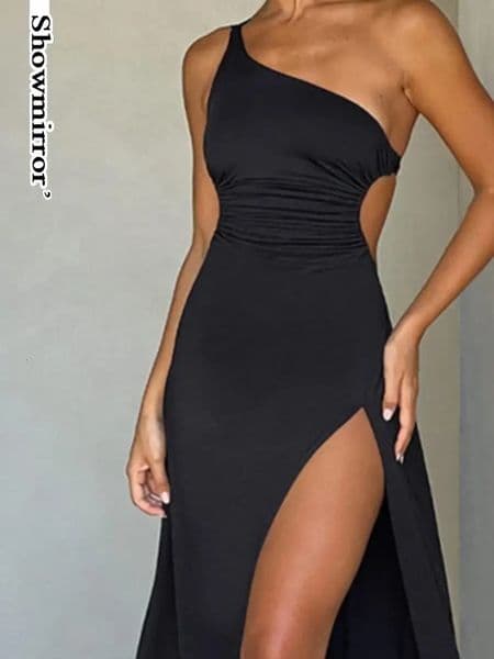 Elegant Evening Dresse One Shoulder Maxi Dress Club Party Ruched Dres Outfits Sexy Backless Tie Up Dresses Vestido Robe 250103
