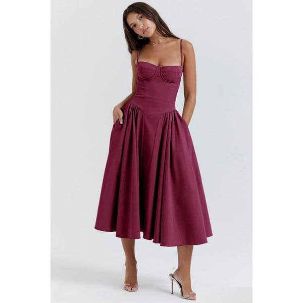 Basic Casual Dresses House Of Cb Dress 2024 Summer Designer Women Skirt French Vintage Maxi Court Style Y Wear Halter Floral Solid Otj58