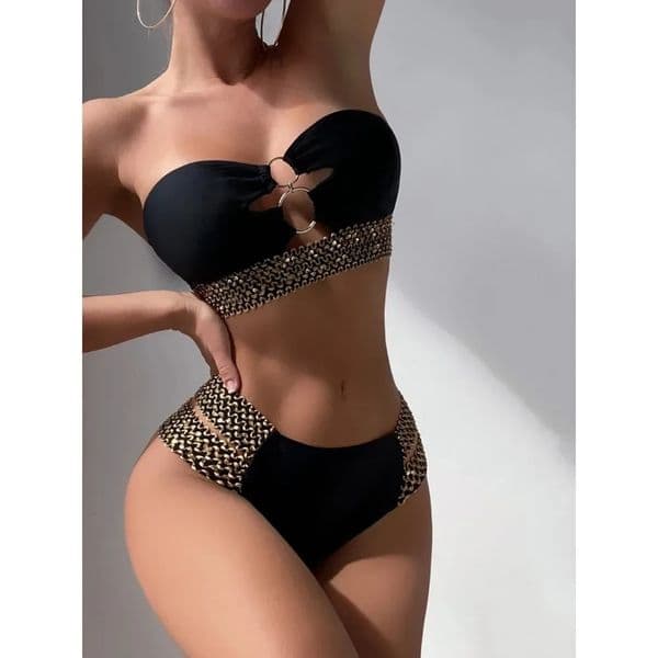 Sexy Strapless Bikini Set Bandeau Swimwear Women Swimsuit Female Flash Belt Bikini Set Two Pieces Bathing Suit Beachwear Bather 250106