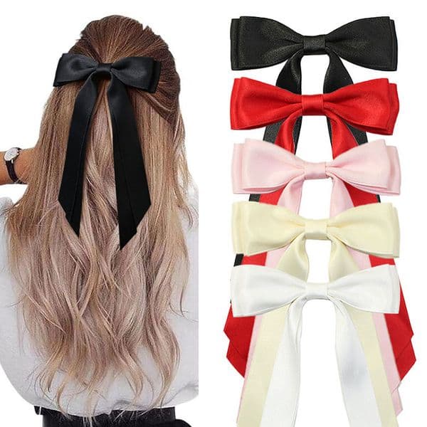 Luxury Fashion Girls Double Bows Hairpins Hairclip hair accessories Ins Satin Bow Long Ribbon Hair Polyester Cotton Duckbill Clip Princess Barrettes Y260410