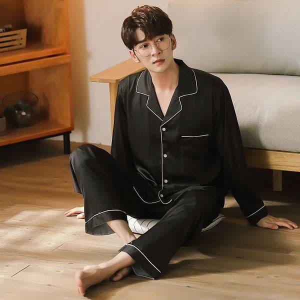 Elegant Silk Mens Pajama Sets Long Button Sleepwear Male Sleeping Home Clothes Satin Night Wear Pijama Big Size Loungewear 250103
