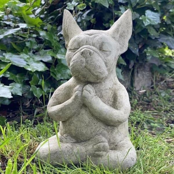 Yoga Pose Meditation Dog Resin Statue Ornaments Waterproof Prayer Zen French Bulldog Sculpture Crafts Garden Decoration Figurine 250106