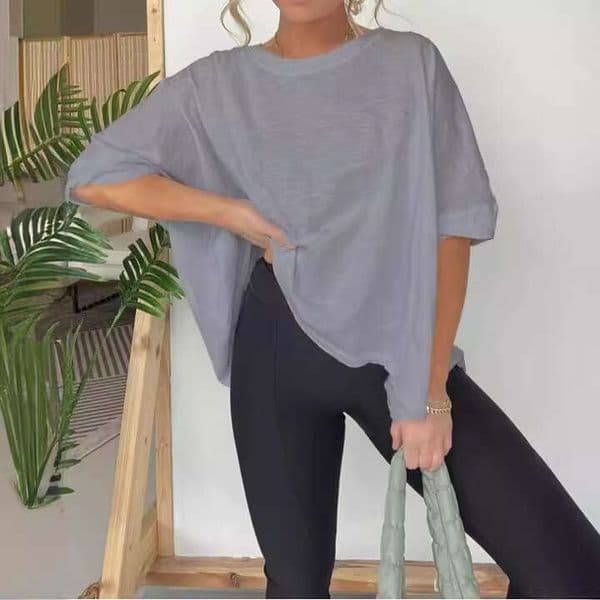 'S Independent Cross-Border Foreign Trade New Summer European And American Women's Clothing Solid Color Loose Round Neck Short Sleeved T-Shirt