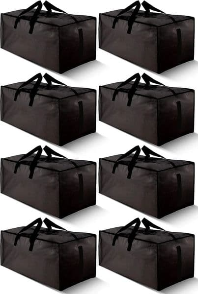 8 Pack Large Strong Moving Bags with Zippers Carrying Handles - Water-Resistant - Heavy Duty Storage Tote for Space Saving 250107BJ
