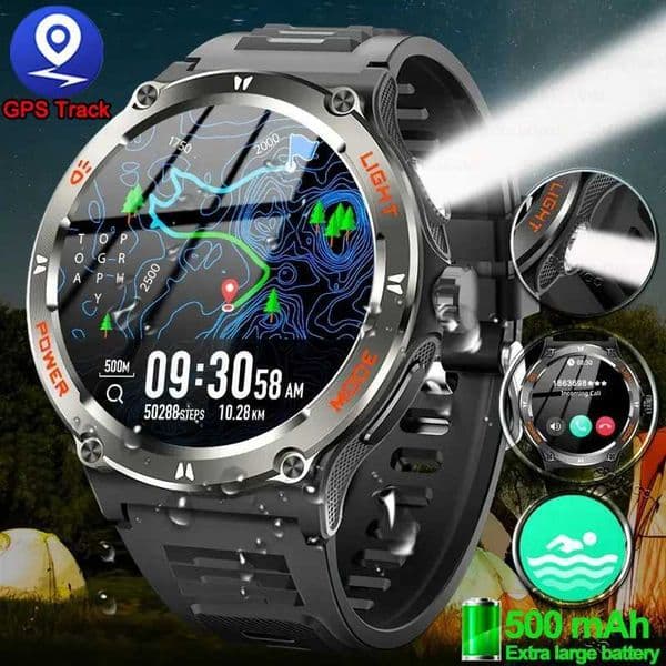2024 New For AMOLED Smart Watch Men Rugged Military etooth Call GPS Track 500Mah 3ATM Waterproof SmartwatchXJ250108