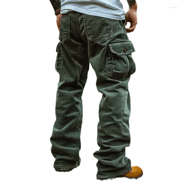 Men's Pants Streetwear Vintage Patchwork Corduroy Mens Stylish Loose Straight Cargo For Men Autumn Winter Casual Trousers