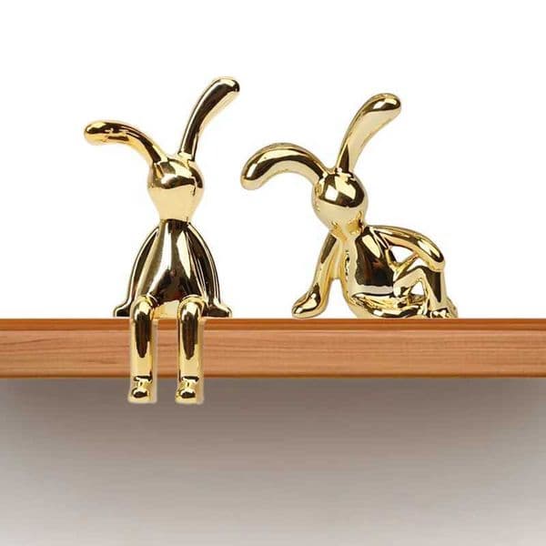 2PCS Gold Silver Long Eared Rabbit Figurine Miniatures Car Decor Pastable Plating Rabbit 3D DIY Statue Home Furnishings OrnamentXJ250107