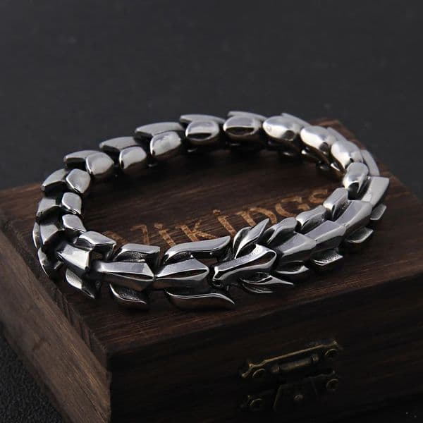 Viking Ouroboros vintage punk bracelet for men stainless steel fashion Jewelry hippop street culture 250107