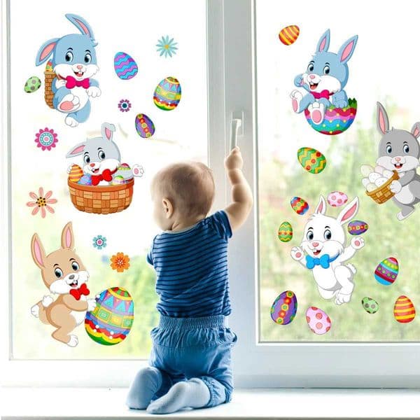 2sheet Easter Bunny Window Clings Cute Rabbit Egg Hunt Game Decoration Wall Sticker Glass Decals Easter Party Spring Home DecorXJ250107