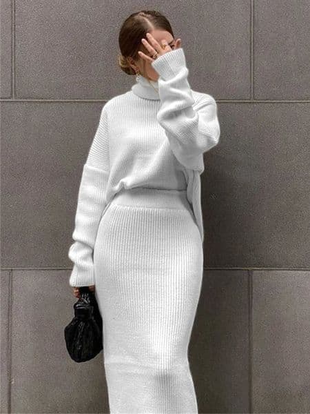 TARUXY Ribbed Knit 2 Piece Dress Set Outfits Ladies Knitwear Top And Midi Skirt Sets For Women Casual Winter Sweater Sets 241225