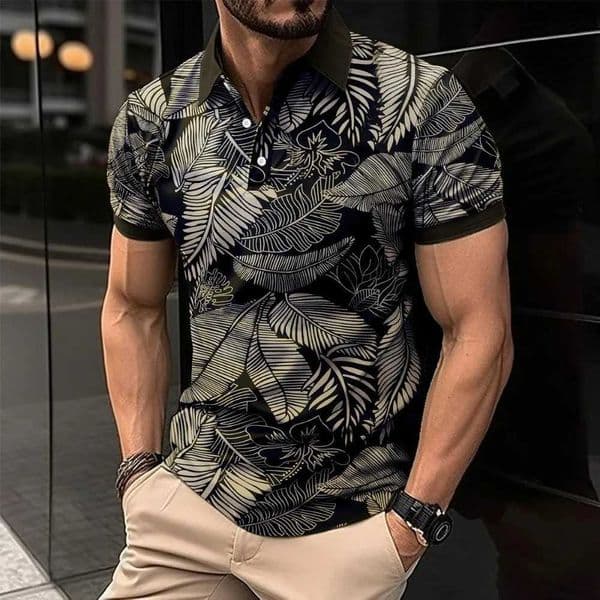 2024 Best-Selling Business Mens Polo T-Shirt Summer Short Sleeve Clothing Fashion striped Print Street Casual Button up TopXJ250108