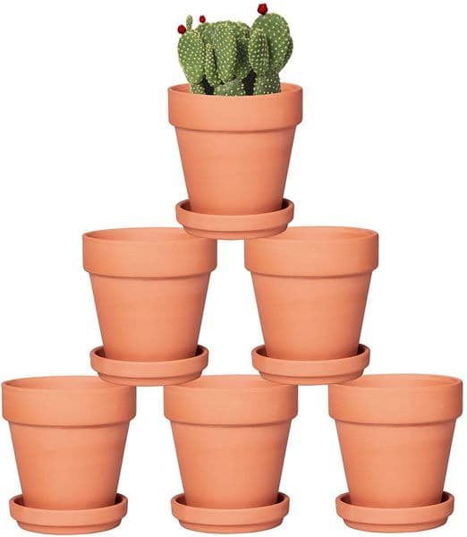 6P Pcs 2.5'' Clay Pots with Saucer Pottery Planter Cactus Flower Pots Succulent Pot with Drainage Hole- Great for Plants,Crafts