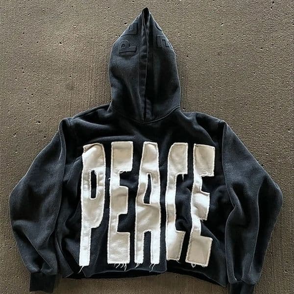 Mens Hoodies Sweatshirts High Street Peace Retro Letter Patch For Men And Women Y2K Harajuku Hip Hop Gothic Casual Joker Clothing Daily Outfit Mens Clothing L260518