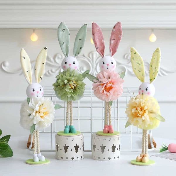 24cm Easter Flower Bunny Ornaments Cute Pink Yellow Gauze Skirt Bunny Easter Party Decor Supplies Home Desktop Decor Kids GiftsXJ250107