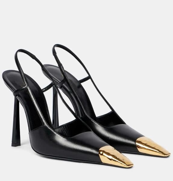 Top Luxury Women Logo-engraved Metallic-Toe Pumps Jeanne Leather Sandals Shoes & Slingback Party Wedding High Heels Elegant Lady Opyum Pumps EU35-41