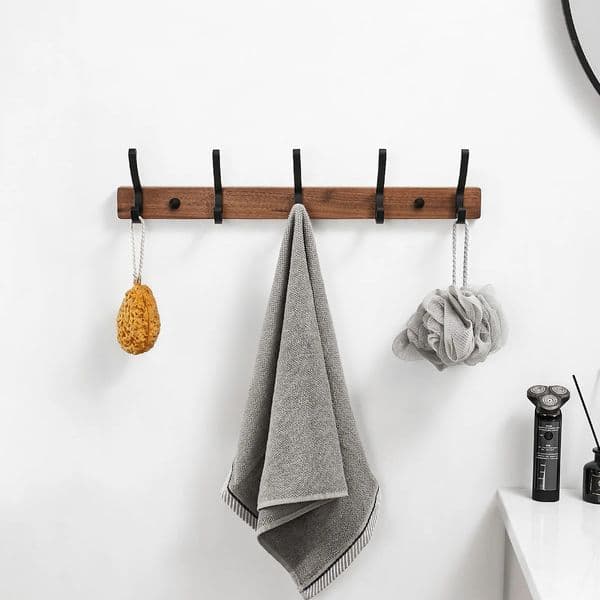 SARIHOSY Black Wall Coat Rack Wall Mounted Walnut Wall Hooks Storage for Home Kitchen Bathroom Towel Holder 5 Hooks Multi Hook 250107