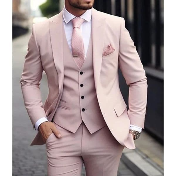 Pink Men Suits 2024 Terno Slim fit 3 Piece Jacket Pant With Vest Groom Wedding Tuxedo Costume Homme Formal Occasion 250102BANJIA