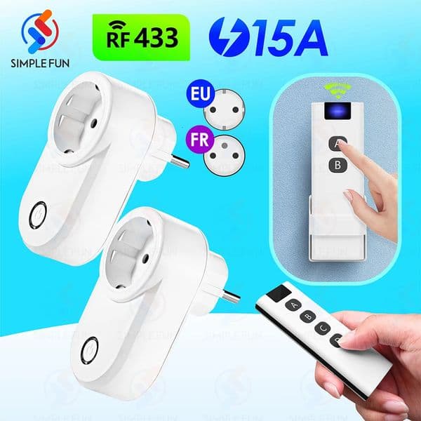 43hz Wireless Remote Control Socket Universal Smart Plug EU FR50m RemotePower Outlet 15A 220V for Home Appliance Light Fan 250106