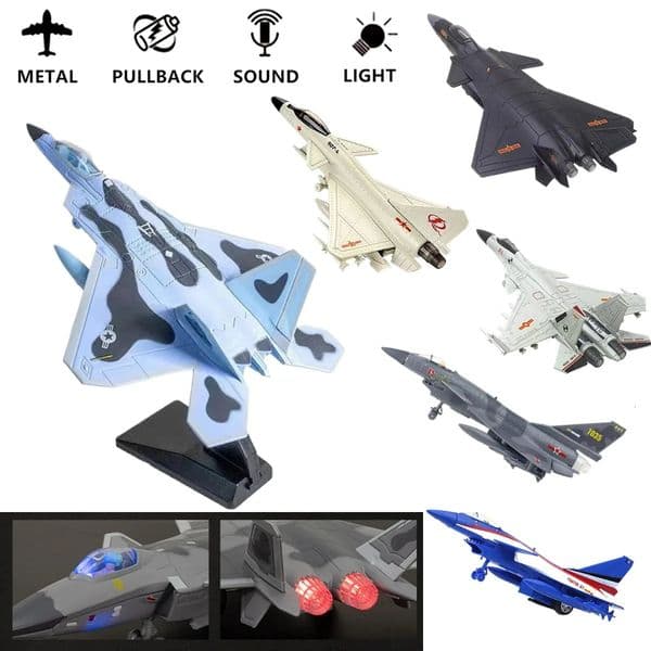 1 50 Pullback Go Jet Fighter Aircraft Toy with Light Sound Scale Diecast F16 F22 F35 B2 J31 Plane Model Kid Boy Baby Gift 250109